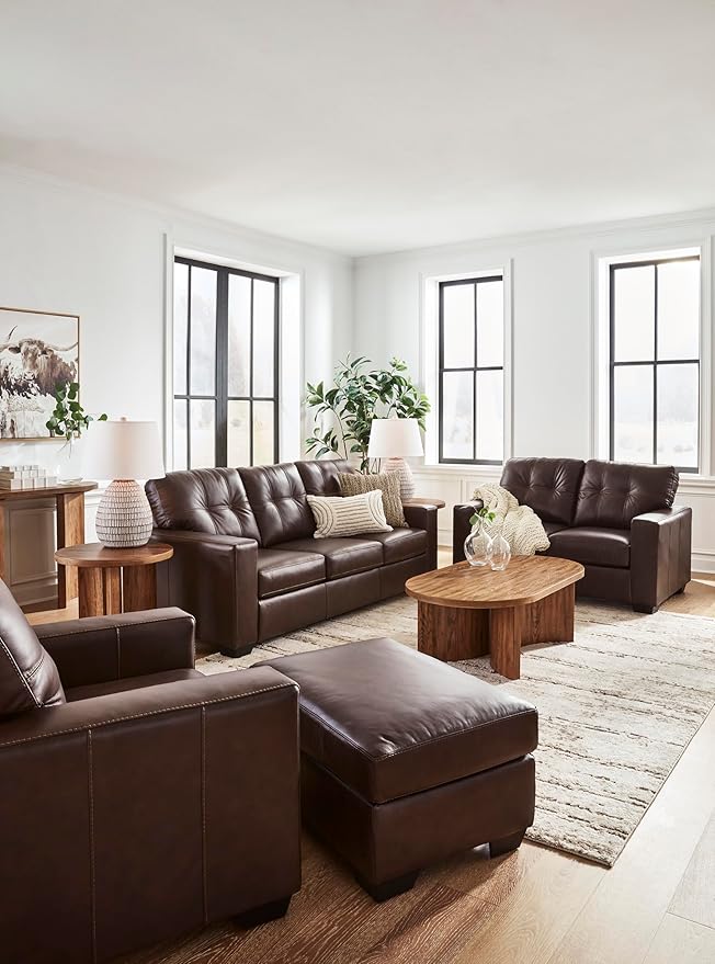 Signature Design by Ashley Santorine Classic Tufted Leather Match Chair, Dark Brown