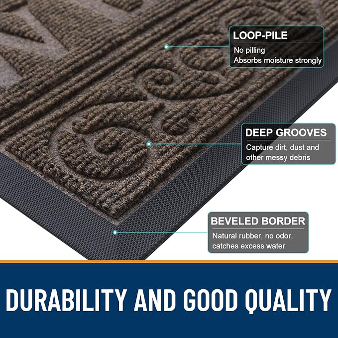 OLANLY Welcome Door Mat Indoor Outdoor Entrance, Heavy Duty Sturdy Front Door Mat, Waterproof All-Weather Doormat, Stain Resistant, Low Profile, Easy Clean Patio Entryway Mat, 36 x 24, Medium Brown - Image 9