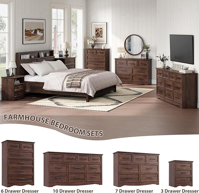 Walnut Dresser for Bedroom, Modern 6 Chest of Drawers, 44" Tall Dresser with Brushed Metal Handle, Wood Closet Organizers and Storage Cabinet for Bedroom, Living Room, Hallway - Image 6