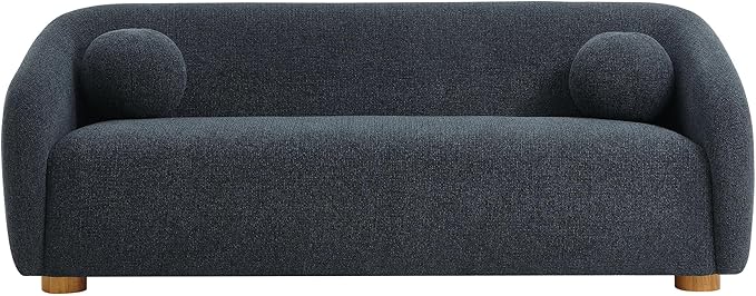 Modway Holland 85 Inch Minimalist Curved Back Sofa in Navy – Chenille Fabric Sofa with Ball Throw Pillows and Wood Feet – Modern 3-Seater Couch for Living Room