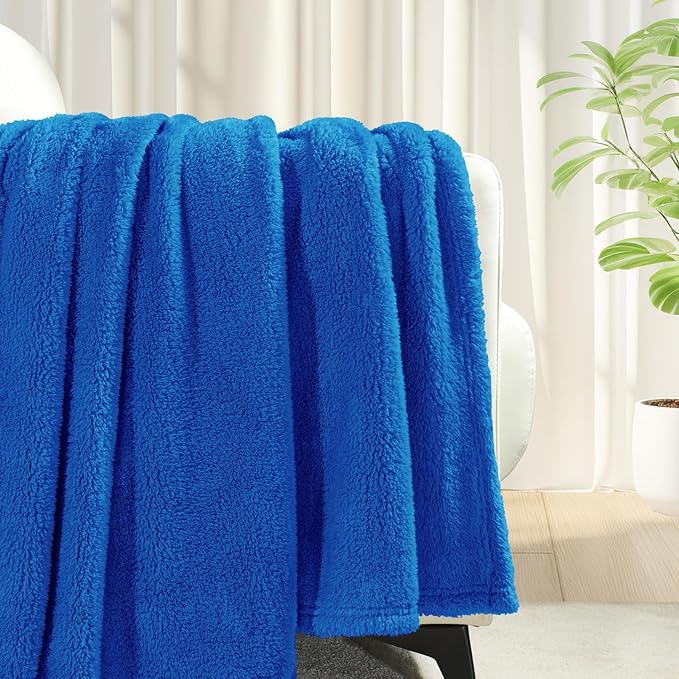 Exclusivo Mezcla Queen Size Blanket for Bed, Super Soft Velvet Plush Fleece Blankets, Fuzzy Cozy and Warm for Winter, 90x90 Inches, Cobalt Blue