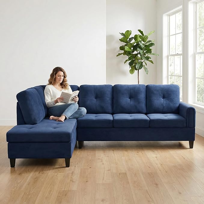 Modern L-Shaped Sectional Sofa, Apartment Sectional Couch with Left Facing Chaise, 3-Piece Living Room Sofa Set, 97 Inch Furniture, Blue