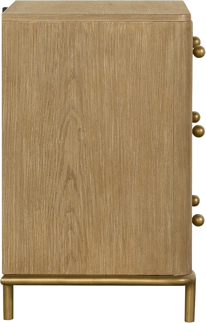 Coaster Home Furnishings - Arini - Wood - 3-Drawer Nightstand with Dual USB Ports, Felt-Lined Top Drawer, Aged Brass Round Knobs and Metal Base - Bedroom - Sand Wash - 224302 - Image 11