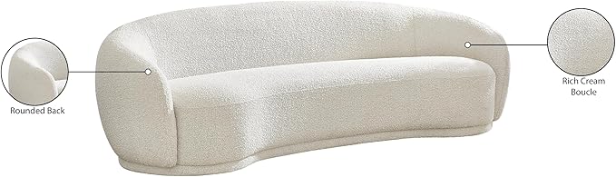 Meridian Furniture 693Cream-S Hyde Collection Modern | Contemporary Boucle Fabric Upholstered Sofa, Cream, 89.5" W x 38" D x 28" H
