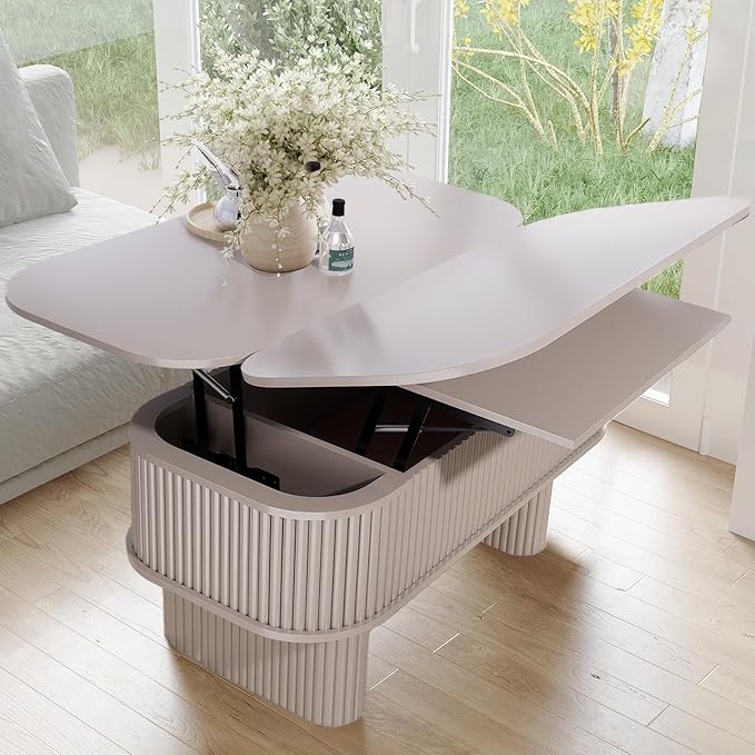 Lifting Coffee Table for Living Room,26-Inch Lift that Converts to Dining Table,3 in 1 Pull Out Coffee Table with Storage,Oval Wood Center Table, Space-Saving for Eating & Laptops