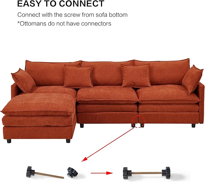 105" Oversized Modular Cloud Sectional Sofa Free Convertible L-Shaped Corner Sectional with Movable Ottoman, Chenille Upholstered Multiple Cushions Cloud Sofa Couches | Easy to Assemble