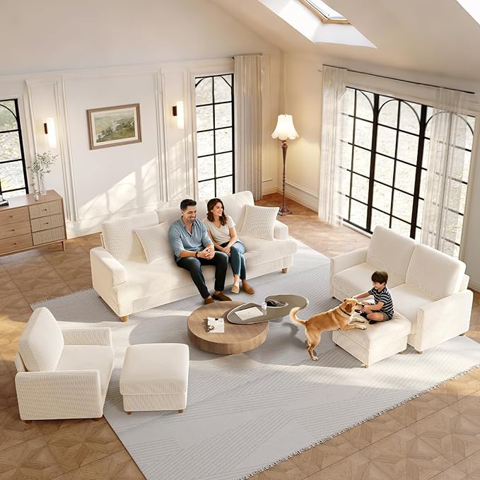 25.2" Couches for Living Room, Comfy Beige Ottoman with Storage, Foot Rest Tool-Free Setup, Small Ottoman Foot Rest for Couch, Corduroy Couch for Bedroom, Apartment, Office