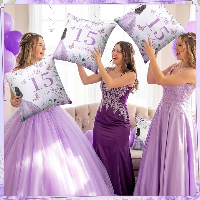 Kathfly Cojines para 15 A??os De Quincea??era Decoration 16 x 16 Inche Violet Quincea??era Pillow Gifts Mis Xv A??os Throw Pillow Sweet for Daughter Sister Friend 15th Birthday Gifts