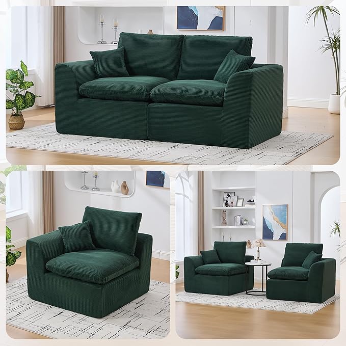 80.3" Cloud Loveseat Boneless Sofas for Living Room, 2 Seaters Modular Foam Cloud Sofa Couches, 2 Seat Compression Foam Couch with Toss Pillows, No Assembly Required