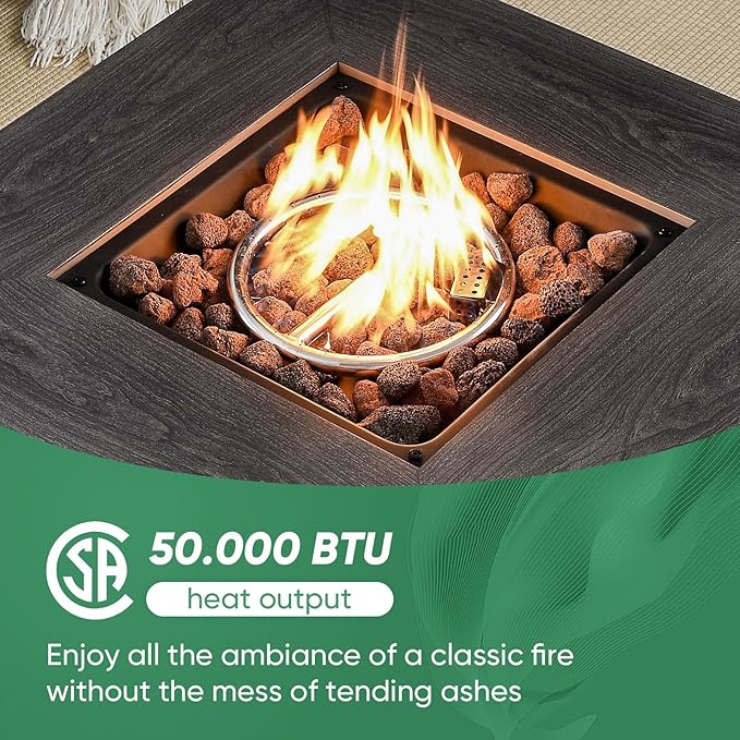 Belord 5 Pieces Patio Furniture Set with Fire Pit Table - 4 Outdoor Swivel Rocker Chairs with 50000 BTU Propane Fire Pit Table, Patio Conversation Sets for Outside Backyard Patio Casual Gathering