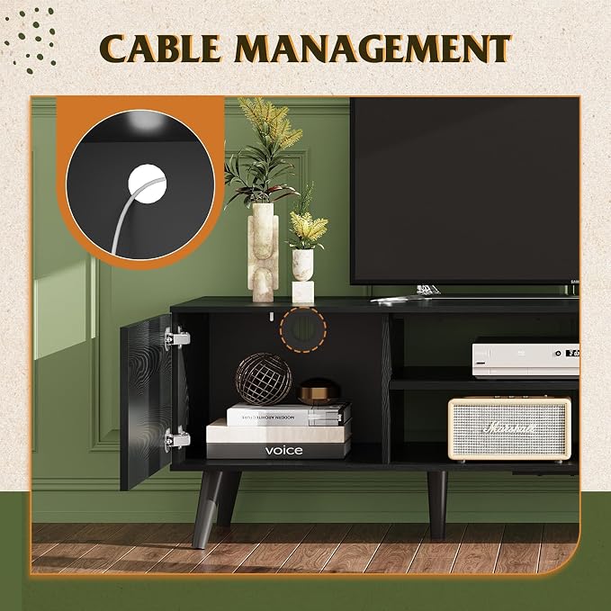 WLIVE Mid-Century Modern TV Stand for 65 70 Inch TV, Entertainment Center with Storage, Adjustable Shelves & Soft-Close, Media TV Console for Living Room/Bedroom, Black - Image 8
