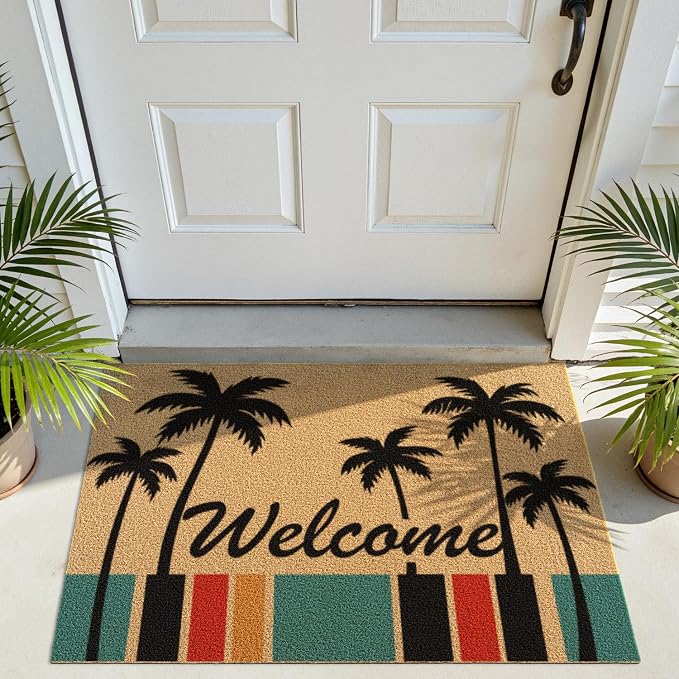DEXI Front Door Mat Outside Entrance Coir, 2x3 Heavy Duty Welcome Entry Tropical Plant Doormat, Non Slip Exterior Entryway Floor Dirt Trapper for Porch Patio, Coconut Tree - Image 9