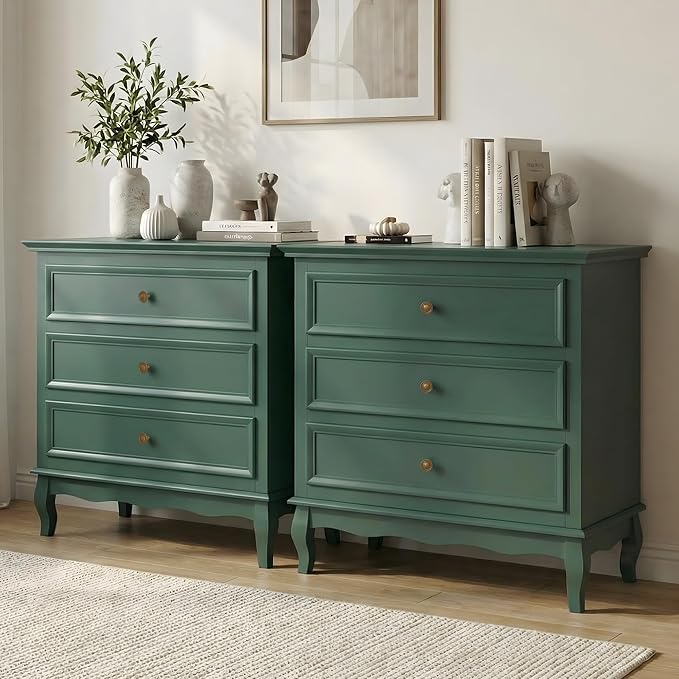 RoyalCraft Green Nightstand for Bedroom, Wide Nightstand with 3 Drawer, Modern End Table, Wood Beside Table for Home and Office, Green - Image 7