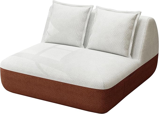 Hobestluk Small Couches for Small Spaces,42” Mini Loveseat Sofa 2-Seater Armless Sofa Chair with Side Pocket for Living Room,Bedroom,Dorm,Office (Terracotta+Beige)