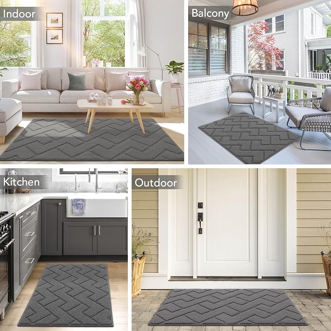 hicorfe Indoor Door Mat,Non Slip Door Mats,32"x48" Front Back Door Mat Rubber Backing,Absorbent Resist Dirt Entrance Inside Floor Mats for Entryway Washable Low-Profile(Grey) - Image 8