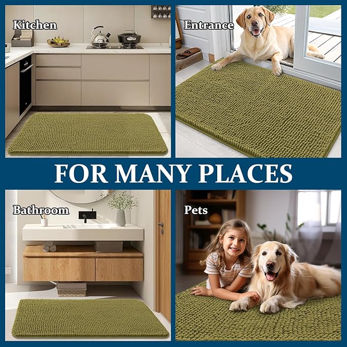OLANLY Dog Door Mat for Muddy Paws 70x46, Absorbs Moisture and Dirt, Absorbent Non-Slip Washable Doormat, Quick Dry Chenille Mud Mat, Entry Indoor Entryway Carpet for Inside Floor, Willow Green - Image 8