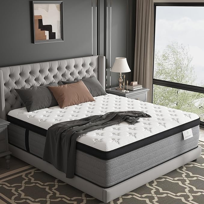 Onlylucky Firm Queen Mattress 14 Inch, Luxury Hybrid Queen Size Mattress in a Box, 7-Zones Individual Pocket Springs, Extra Hip/Shoulder/Lumbar Support, Fiberglass-Free, 365-Night Trial, CertiPUR-US