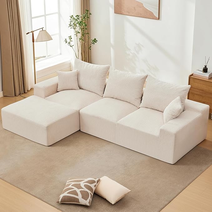 110" Modular Sectional Sofa Couches for Living Room, Cloud Memory Boneless Couch, No Assembly Required,Comfy Cloud 3-Seater Couch with Chaise, Memory Foam Sofa for Offices, Bedroom and Apartment