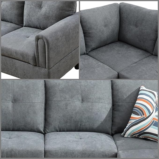 FONTOI L Shaped Sectional Couches, Modern Modular Sectional Sofa for Living Room Bedroom Furniture, Comfortable 4 Seat Couch with Ottoman Storage & Chaise, Gray