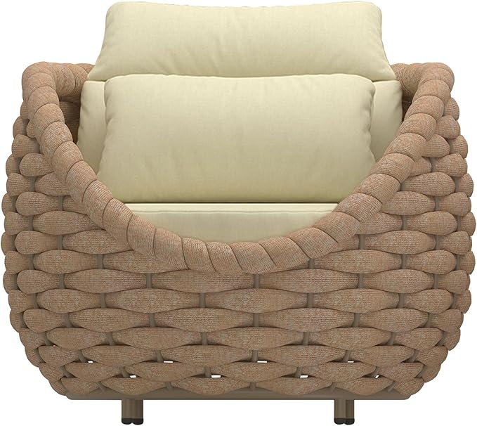TWT 5 Pieces Patio Furniture Set, Outdoor Rope Conversation Sectional Patio Sofa with 5 Seater for Backyard, Porch, Modern Armchairs with Thickness Cushions and Side Table, Light Brown