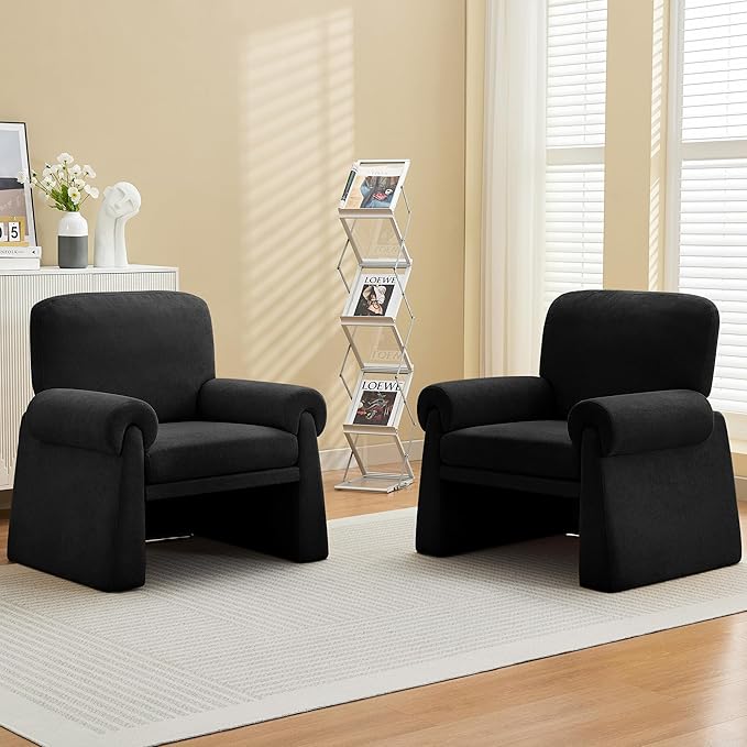 Oversized Accent Chair, Comfy Living Room Chairs, Single Sofa Chair with Thick Cushion and Armrests, Upholstered Arm Chair for Living Room, Modern Armchair, Reading Chair for Bedroom, Black