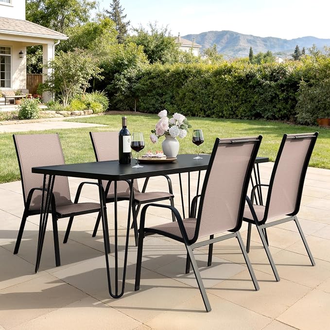 JEAREY Patio Dining Chairs Set of 4, Outdoor Stackable Dining Furniture Set, All Weather Dining Set for Lawn, Garden, Backyard, Poolside, Brown - Image 8