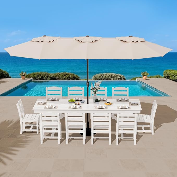SERWALL Outdoor Armless Dining Chairs Set of 4, All-Weather HDPE Patio Chair with 19.7" Widened Seat, for Backyard, Garden, White - Image 8