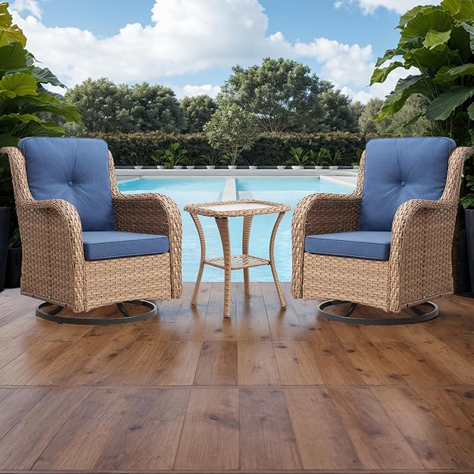 Rilyson Patio Chairs Wicker Outdoor Chair - 4 Piece Rattan Swivel Rocking Chairs Set Patio Glider Rocker Chair for Porch Deck Garden Backyard(Yellow/Blue)