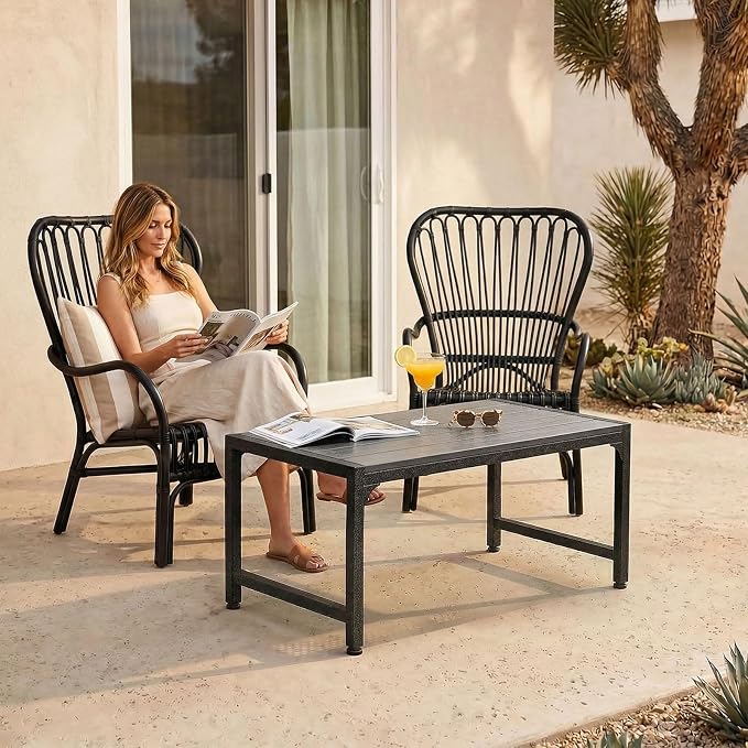 ODK Outdoor Coffee Table, Rectangle Weather-Resistant Patio Coffee Table for Garden, Balcony, Hot Tub, Poolside, Heavy-Duty Metal Frame, Grey - Image 9