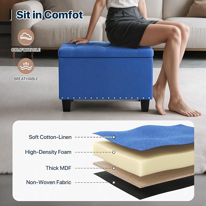 Magshion Storage Ottoman, 25 Inches Ottoman Foot Rest Stool with Hinged Lid, Ottomans with Storage for Living Room, Bedroom, Entryway, 600 lbs Capacity, Blue - Image 7