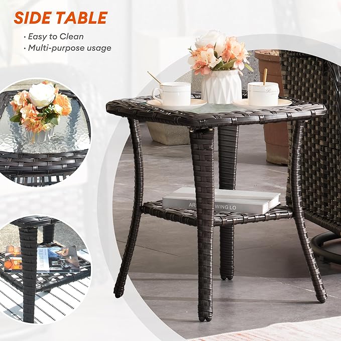 HOOOWOOO Patio Outdoor Furniture with Large Fire Pit Table,High Back 6 Piece Wicker Patio Conversation Set with Swivel Chairs,7 Person Couch Sofa Seating,Orange Red
