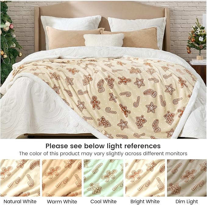 Cozy Bliss Luxury Sherpa Throw Blanket for Couch, Premium Reversible Thick Throw with Gingerbread & Candy Cane Design, Warm Cozy Soft Blanket for Home and Gifts (60 * 80)