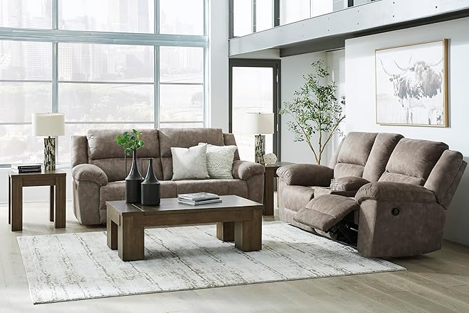 Signature Design by Ashley Laresview Contemporary Faux Leather Manual 2 Seat Reclining Sofa, Gray