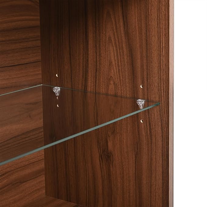 Merax Closet Island with 6 Drawers Wardrobe Armoire Bedroom Island with Glass Top and Open Shelves 47.3" Jewelry Storage Vanity Island with Compartments, Cloakroom Walk-in Closet Island (Walnut)