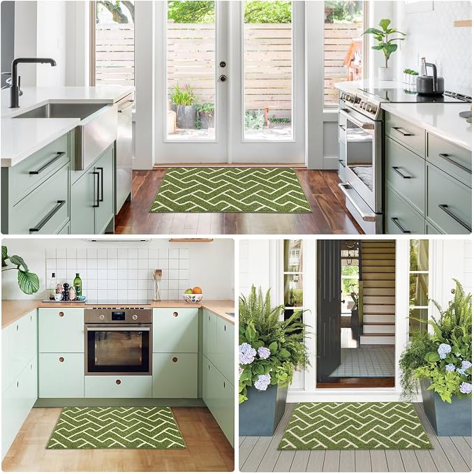 hicorfe Indoor Doormat,Front Back Door Mat TPR Backing Non Slip Mats 20"x31.5" Absorbent Resist Dirt Entrance Doormat Inside Floor for Entryway Washable Low-Profile(Sage Green) - Image 6
