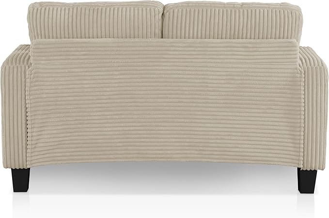 Homes: Inside + Out Reese Modern Plush Chenille Comfortable Loveseat with Side Pockets, Cup Holders and Pillows, Wooden Soft Couch for Living Room, Bedroom and Office, Beige