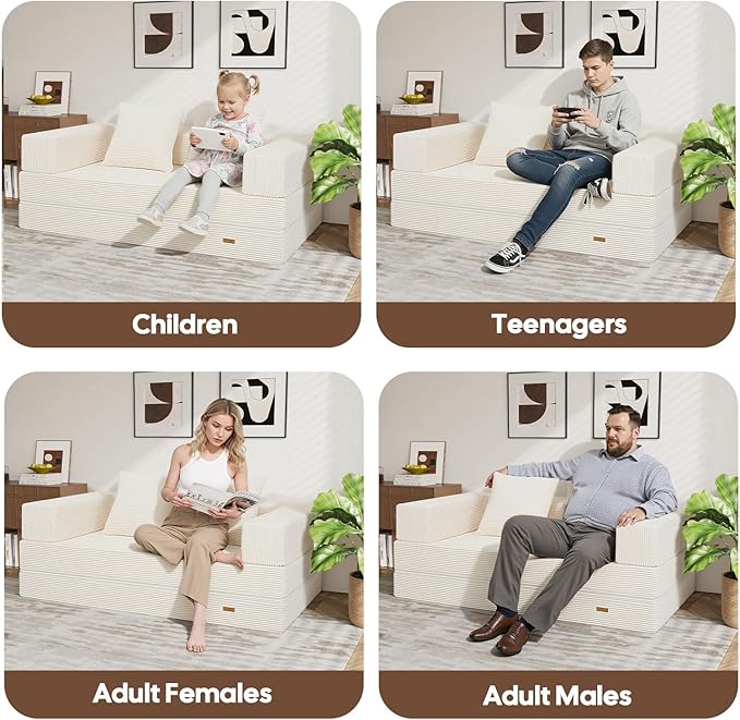 COMAX Futon Sofa Bed, 4‑in‑1 Convertible Sofa Bed, Folding Boneless Couches for Living Room, Fold Out Small Foldable Loveseat Floor Sleeper Comfy Mattress Lounge Space‑Saving, Beige