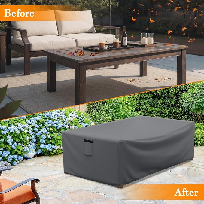 STARTWO Patio Coffee Table Cover Waterproof Patio Furniture Covers, Heavy Duty Durable Rectangular Outdoor Table Cover Fits up to 48L x 28Wx 13H inches, Grey - Image 7