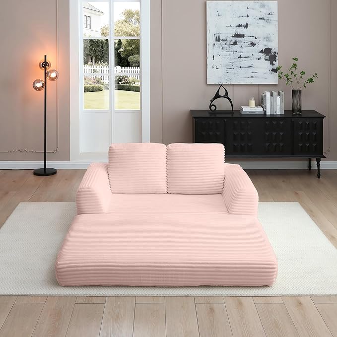 Foldable Boneless Love Seat Couches in a Box, Modern Floor Foam Sleeper Sofa Bed 2-in-1 Convertible Cloud Sofa for Home Apartments Bedroom