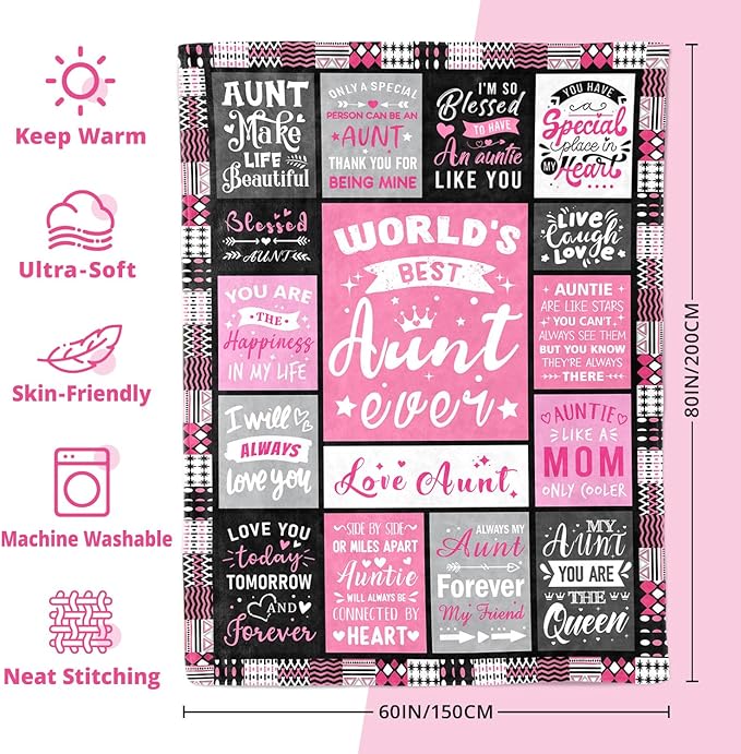 Mothers Day Birthday Gifts for Aunt - World's Best Aunt Ever Gifts from Niece Nephew - Favorite Auntie Birthday Gift Ideas - Christmas Valentines Day Presents for Auntie - Aunts Life Blanket 60"x80"