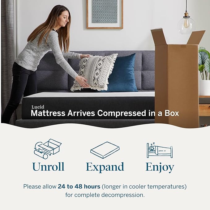 Lucid 8 Inch Memory Foam Mattress - Medium Firm Feel - Infused with Refreshing Bamboo Charcoal and Cooling Gel - Bed in a Box - Temperature Regulating - Pressure Relief - Breathable - Twin XL Size