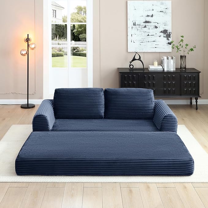 Foldable Boneless Love Seat Couches in a Box, Modern Floor Foam Sleeper Sofa Bed 2-in-1 Convertible Cloud Sofa for Home Apartments Bedroom