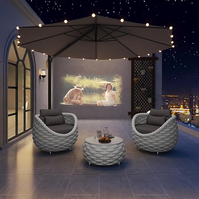 TWT 3 Pieces Aluminum Patio Furniture Set, Modern Outdoor Patio Furniture with Coffee Table, No Assembly Required Outdoor Conversation Set with Dark Grey Cushions for Balcony, Porch, Lawn
