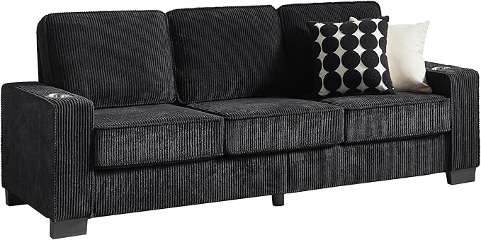83" Modern Cloud Sofas for Living Room Bedroom, 3 Seat Modular Couch Soft Corduroy Upholstered Loveseat Couches with Cupholders for Home Apartment Office Studio