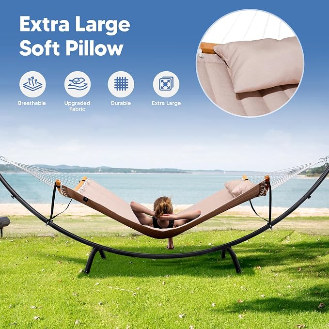 SUNCREAT Portable Double Hammock with Stand, Outdoor Standing 2 Person Hammock Combo, Patent Pending, Tan - Image 7