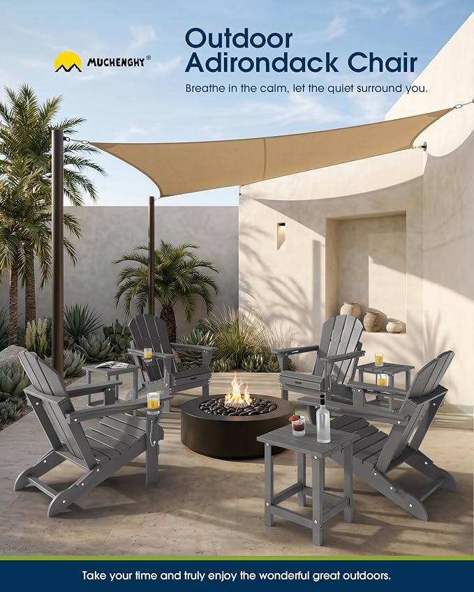 MUCHENGHY Folding Adirondack Chairs Set of 4, Hdpe Fire Pit Chairs, Outdoor Chairs, Plastic Adirondack Chairs, Lawn Chairs Weather Resistant with Cup Holder for Deck, Backyard, Garden(Gray) - Image 9