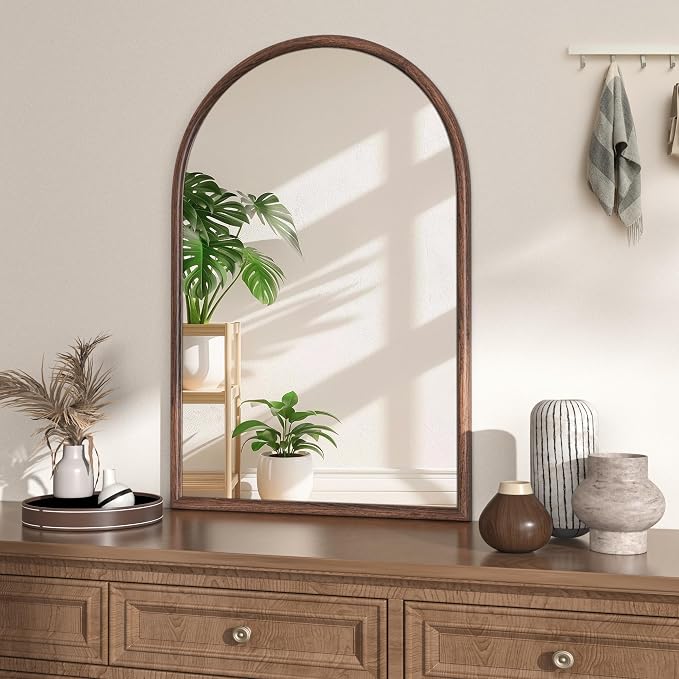 24"x36" Arch Wall Mirror for Wall, Wall Mounted Vanity Mirror for Bedroom, Wood Grain Finish Frame Mirror with Tempered Glass, Vintage Decorative for Bathroom, Entryway, Living Room, Walnut - Image 8