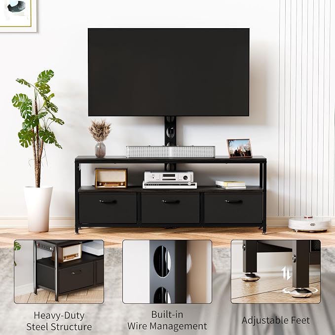 JUSTOGO TV Stand with Mount and Power Outlet, TV Stand Mount with Storage for Living Room, Entertainment Center with LED Lights for 45 55 60 65 inch, Height Adjustable Media Console, Black - Image 8