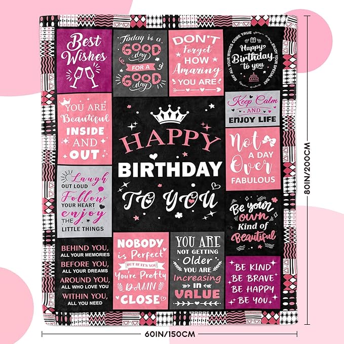 Birthday Gifts for Women - Happy Birthday Decorations Blanket - Gifts for Women Birthday Unique - Womens Birthday Gift Ideas for Her Wife Daughter Mom Sister Grandma - Soft Throw Blanket 60"x80"