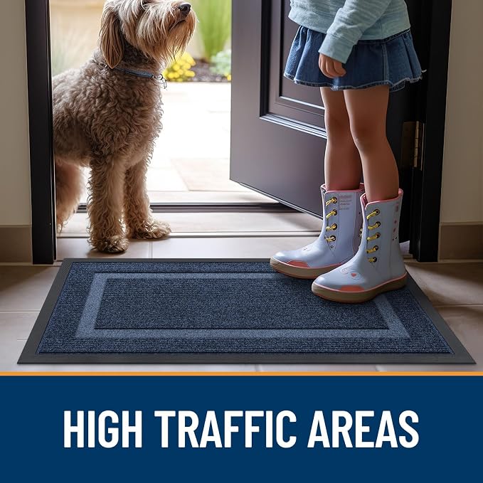 OLANLY Front Door Mat Indoor Outdoor Entrance, Waterproof All-Season, All-Weather Doormat, Sturdy Natural Rubber, Fade Resistant, Low Profile, Easy Clean Patio Porch Entryway Mat, 71x47, Blue - Image 7